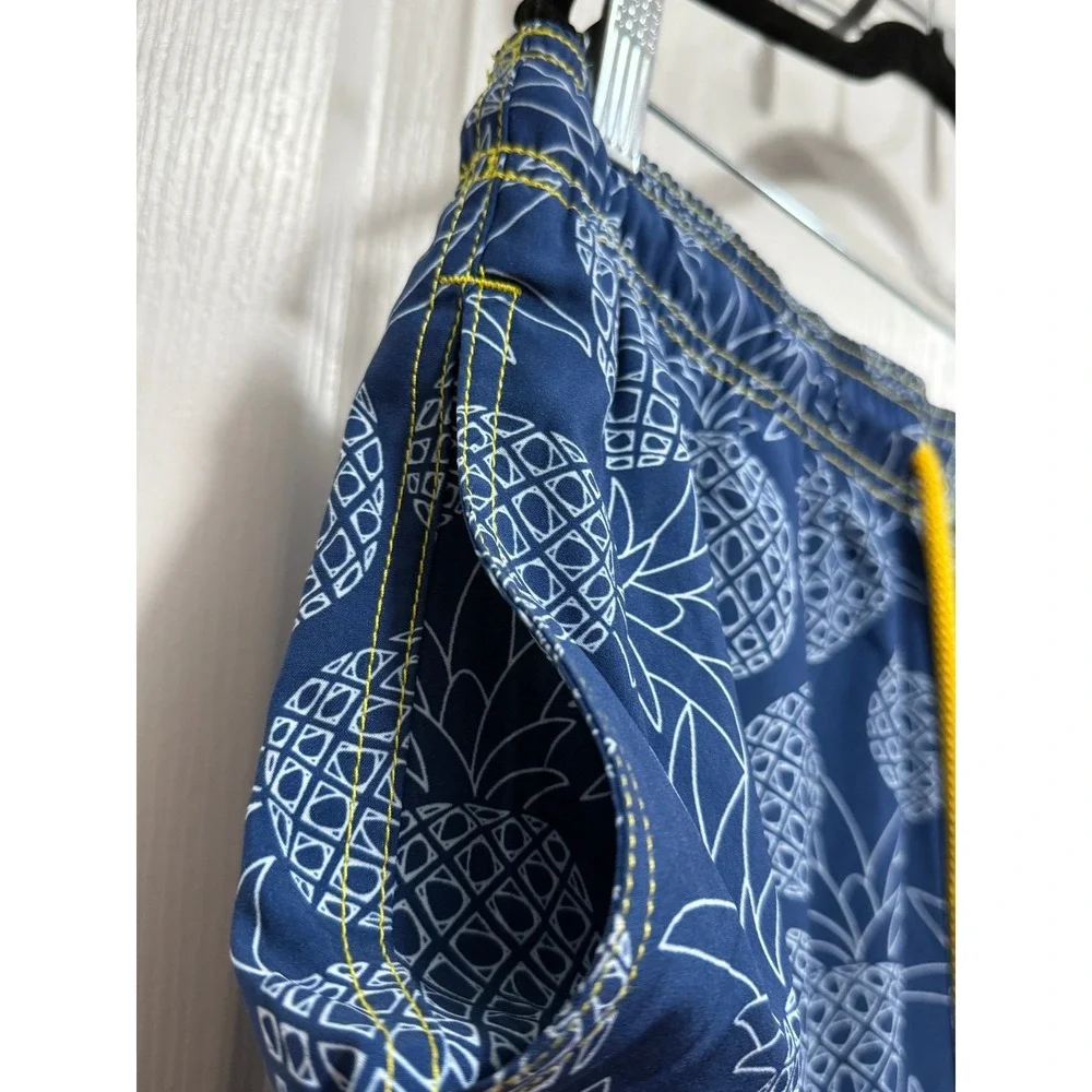 Capelle Hybrid Swim Trunks Mens M Blue Pineapple‎ Print Yellow Drawstring lined